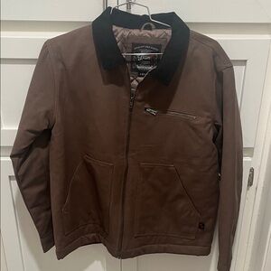 Beautiful giant Brown Canvas Jacket with Black Collar
